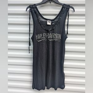 NWT Harley Davidson black lace up tank top with rhinestones.